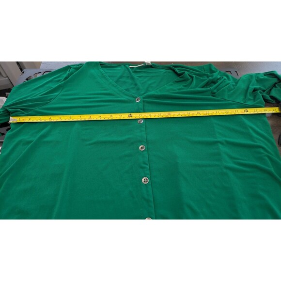Susan Graver Liquid Knit Top 3X Green Button Up Holiday Stretch Roll Tab - Picture 8 of 9